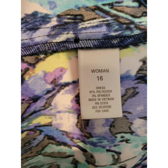 Y2K Dressbarn Women's Sleeveless Multi-Colored Black Collared Dress Size 16 - Picture 6 of 7